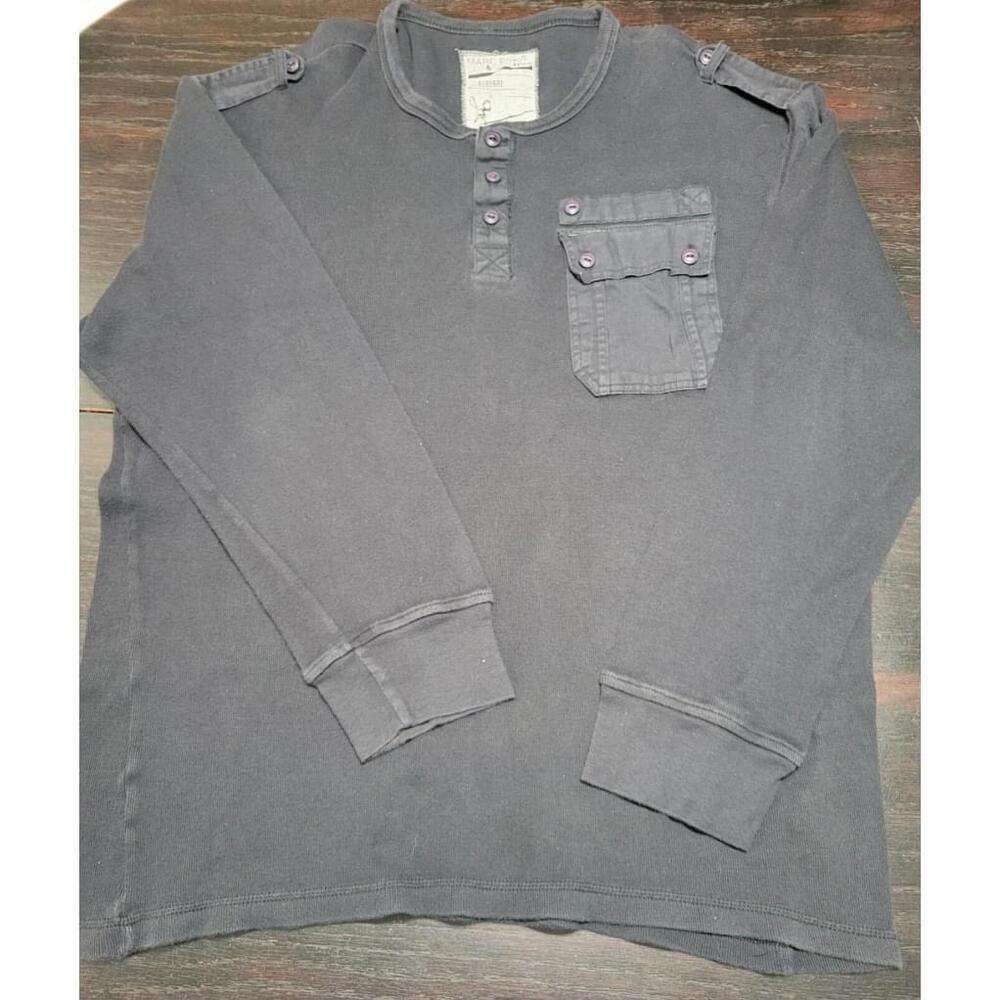 MARC ECKO CUT & SEW BLACK THERMAL PULLOVER, CONTRAST SHOULDERS-POCKET, EDGY, XXL